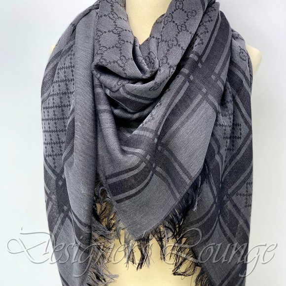 NWT GUCCI Grey GG Survie Monogram GG Scarf Shawl - Picture 4 of 9